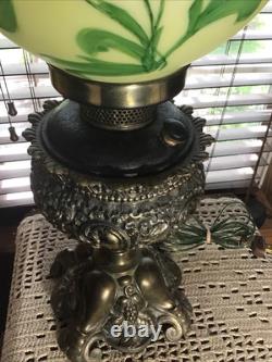 Beautiful Heavy Fancy 24 Antique Brass Oil Converted GWTW Table Lamp