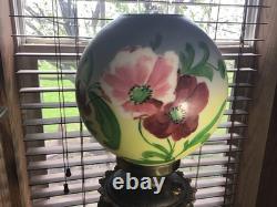 Beautiful Heavy Fancy 24 Antique Brass Oil Converted GWTW Table Lamp