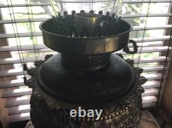 Beautiful Heavy Fancy 24 Antique Brass Oil Converted GWTW Table Lamp