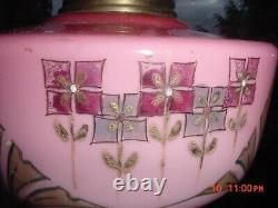 Beautiful Old Antique Glass Oil Lamp Painted Designs Two Wicks
