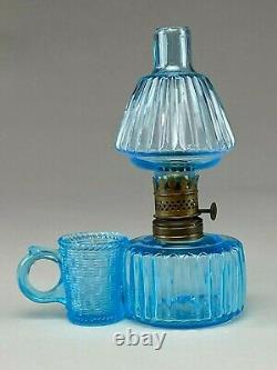 Beautiful & Scarce Antique Miniature Sapphire Blue Match Holder Finger Lamp