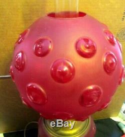 Beautiful Tall Antique Red Satin Glass Bullseye Pattern Gone With The Wind Lamp