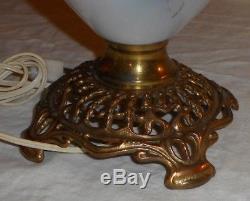 Big Ca. 1890s Brown Purple Poppies Pittsburgh GWTW Oil Lamp & Matching Ball Shade