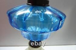 Blue And White Glass Press Mould Antique Kerosene Oil Table Lamp