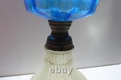 Blue And White Glass Press Mould Antique Kerosene Oil Table Lamp