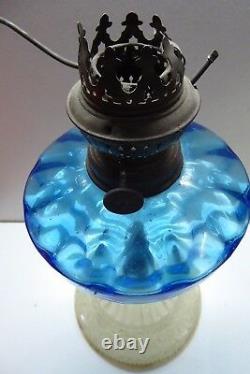 Blue And White Glass Press Mould Antique Kerosene Oil Table Lamp
