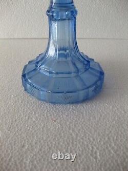 Blue Glass Kerosene Oil Lamp Early XX Th Century Octagonal Font