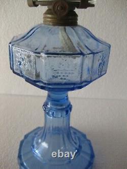 Blue Glass Kerosene Oil Lamp Early XX Th Century Octagonal Font