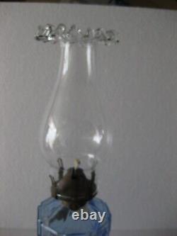 Blue Glass Kerosene Oil Lamp Early XX Th Century Octagonal Font