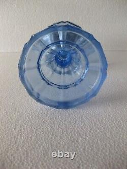 Blue Glass Kerosene Oil Lamp Early XX Th Century Octagonal Font