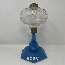 Blue Swan Antique Old Kerosene Oil Boston Sandwich Glass Lamp Base See Listing