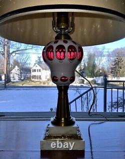 Boston & Sandwich Cranberry Double Overlay Cased Glass Converted Oil Lamp c. 1860