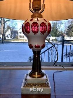 Boston & Sandwich Cranberry Double Overlay Cased Glass Converted Oil Lamp c. 1860