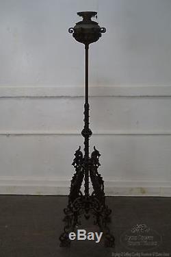 Bradley & Hubbard Antique Wrought Iron Piano Floor Oil Lamp withGriffins