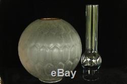 Bradley & Hubbard Electrified B&h Oil Lamp Brass & Cast Iron Etched Glass Shade
