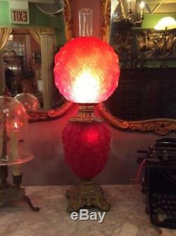 Bradley Hubbard Electrified Oil Lamp Victorian Antique Red Satin Banquet