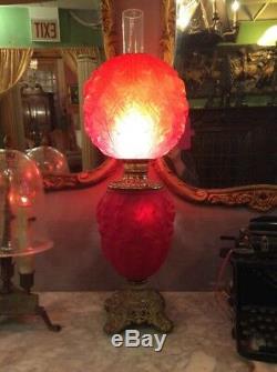 Bradley Hubbard Electrified Oil Lamp Victorian Antique Red Satin Banquet