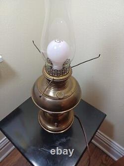 Brass B&H Parlor Converted Oil Lamp 10'' Pink Floral Shade holder Mt Washington