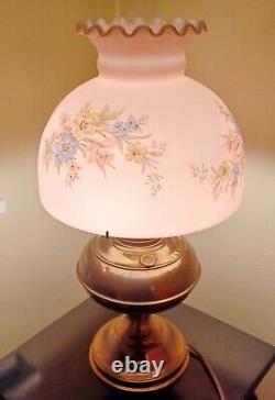 Brass B&H Parlor Converted Oil Lamp 10'' Pink Floral Shade holder Mt Washington