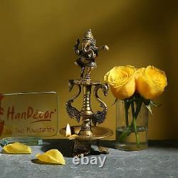 Brass Dancing Ganesha Oil Diya lamp with Base Antique Yellow Standard