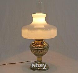 Brass New Juno No. 2 Converted Antique Oil Lamp White Cased Glass Draped Shade