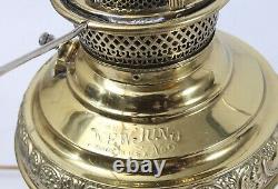 Brass New Juno No. 2 Converted Antique Oil Lamp White Cased Glass Draped Shade