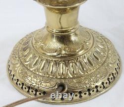 Brass New Juno No. 2 Converted Antique Oil Lamp White Cased Glass Draped Shade