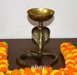 Brass Snake Lamp 7'' Inches Naag Diya Holder Temple Housewarming Decor EK683