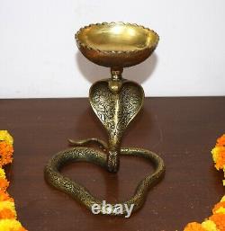 Brass Snake Lamp 7'' Inches Naag Diya Holder Temple Housewarming Decor EK683