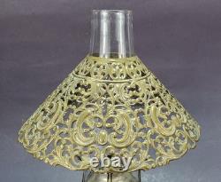 Brass kerosene oil Lamp antique PIERCED shade miniature 11-1/2 embossed design