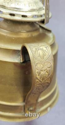 Brass kerosene oil Lamp antique PIERCED shade miniature 11-1/2 embossed design