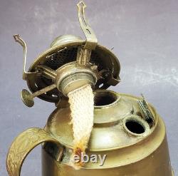 Brass kerosene oil Lamp antique PIERCED shade miniature 11-1/2 embossed design