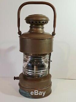 Brass ship/marine/nautical oil lamp/lantern, USN, Perkins 18 VG Condition