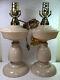 Bristol Glass Oil Lamp Pair! Tan Opaline, Hand Blown, Electrified, ANTIQUE, RARE