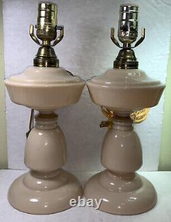 Bristol Glass Oil Lamp Pair! Tan Opaline, Hand Blown, Electrified, ANTIQUE, RARE