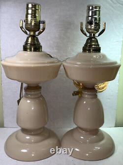 Bristol Glass Oil Lamp Pair! Tan Opaline, Hand Blown, Electrified, ANTIQUE, RARE