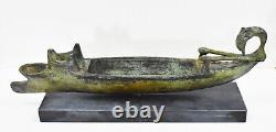Bronze Oil Lamp with boat on marble base Ancient Greek Art Lost Wax Method