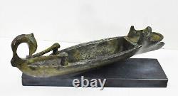 Bronze Oil Lamp with boat on marble base Ancient Greek Art Lost Wax Method