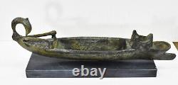 Bronze Oil Lamp with boat on marble base Ancient Greek Art Lost Wax Method