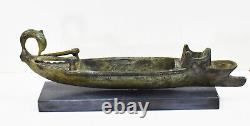 Bronze Oil Lamp with boat on marble base Ancient Greek Art Lost Wax Method