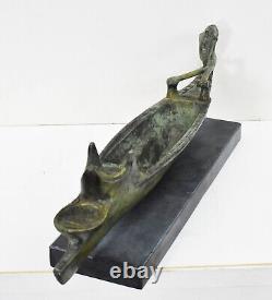 Bronze Oil Lamp with boat on marble base Ancient Greek Art Lost Wax Method