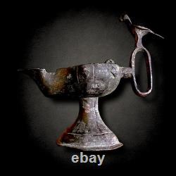 Byzantine /Seljuk Bronze Oil Lamp w Bird Finial