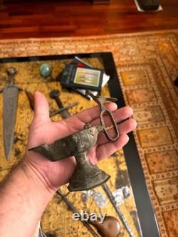 Byzantine /Seljuk Bronze Oil Lamp w Bird Finial