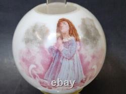 C1890s Miniature Praying Girl & Angels Oil Lamp GWTW Antique Glass Ball Shade