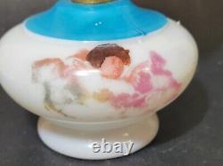 C1890s Miniature Praying Girl & Angels Oil Lamp GWTW Antique Glass Ball Shade