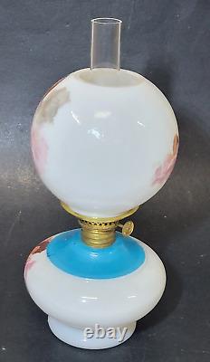 C1890s Miniature Praying Girl & Angels Oil Lamp GWTW Antique Glass Ball Shade