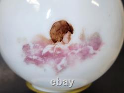 C1890s Miniature Praying Girl & Angels Oil Lamp GWTW Antique Glass Ball Shade