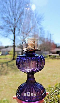 C1911 Antique Eapg Purple Amethyst Thumbprint Panel Kerosene Oil Lamp Gorgeous