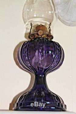 C1911 Antique Eapg Purple Amethyst Thumbprint Panel Kerosene Oil Lamp Gorgeous