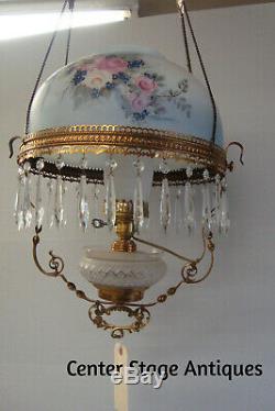 COL- LO Antique Victorian Oil Lamp with Hand Painted Shade Light Fixture
